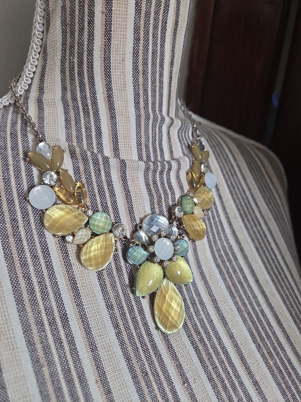 Statement Floral Bib Necklace in Yellow and Pale Green